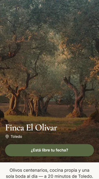 Página pública de una finca con foto, precio desde y espacios